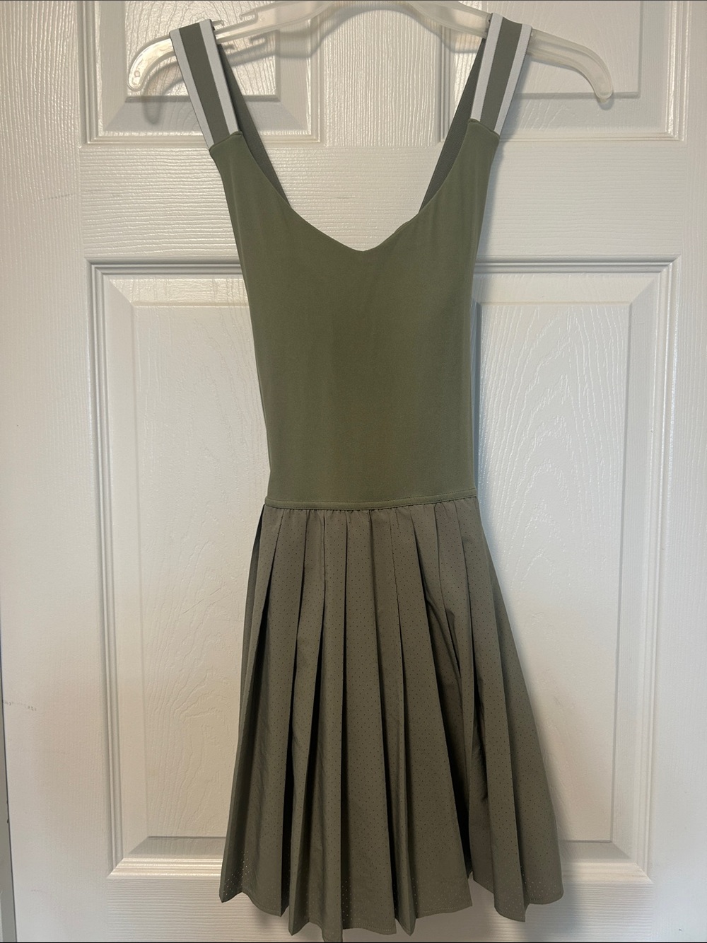 Offline by aerie Olive Green Pleated Tank Dress with Striped Straps